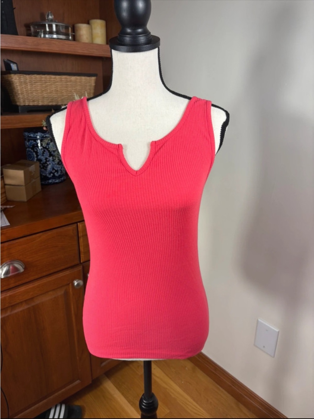 Maurices Coral Ribbed Tank with Notch Neckline